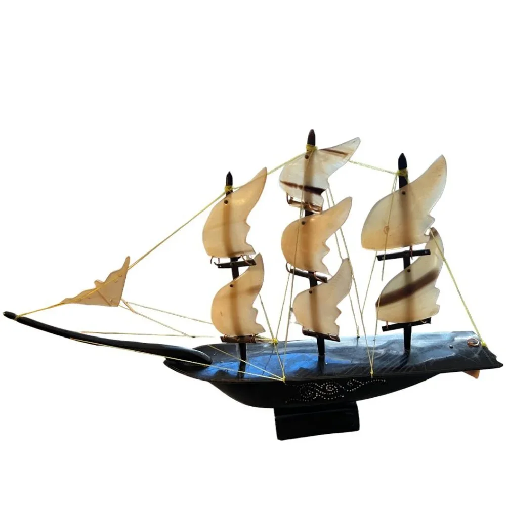 Rare! Large Vtg Bone and Horn Sailboat Hand-Engraved Inlay 17.5" long x 12" tall - Picture 15 of 15